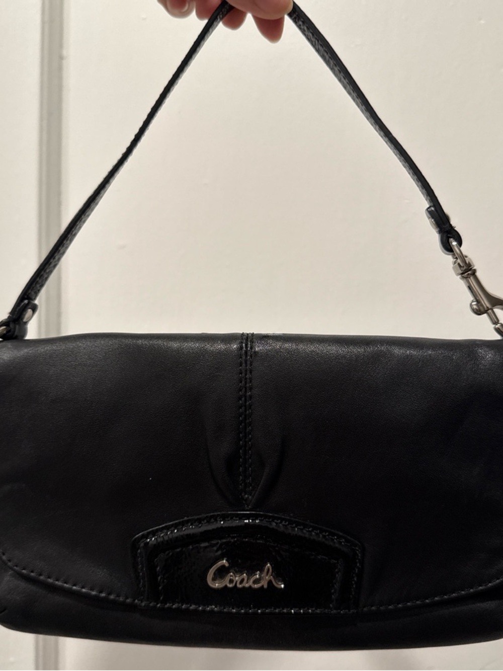 Coach Black Leather Shoulder Hobo with Logo Plaque